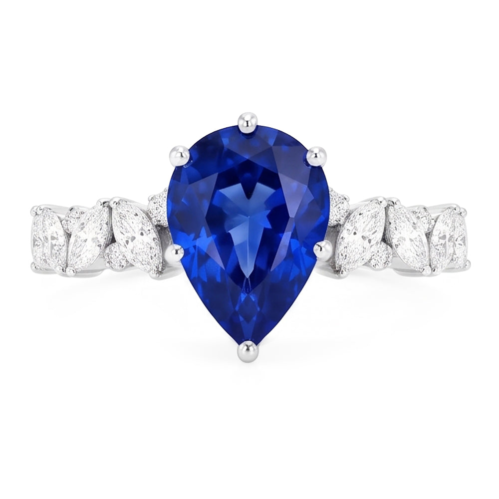 Natural Sapphire Ring 3ct - White Gold 14K