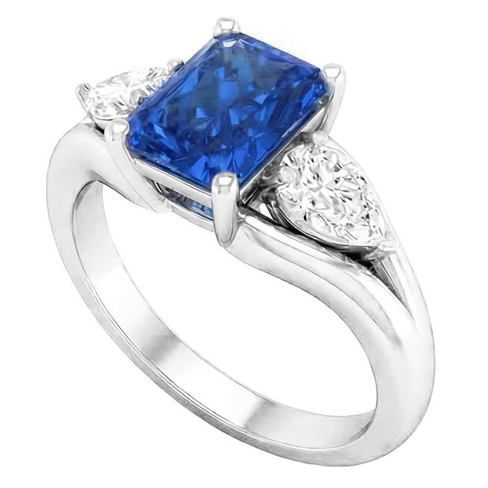 Natural Sapphire Ring 3ct - White Gold 14K