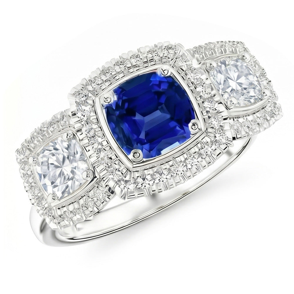 Natural Sapphire Ring 3ct - White Gold 14K