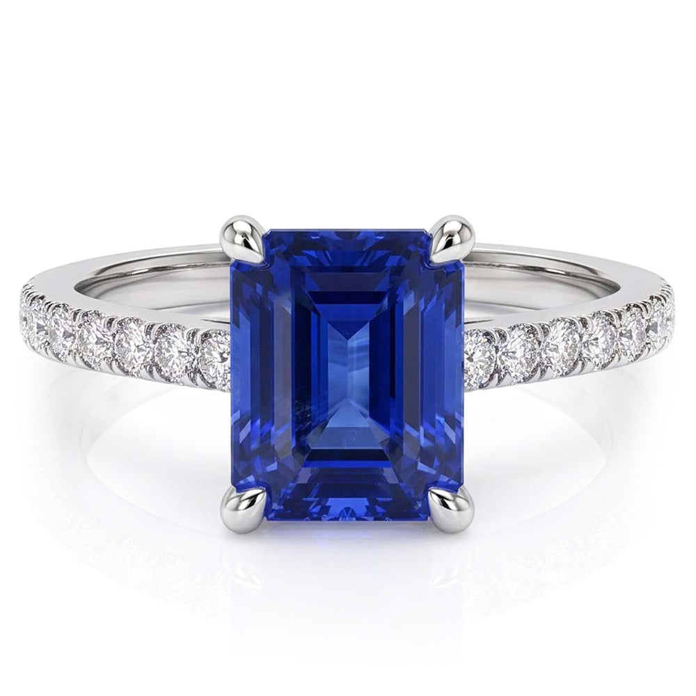 Natural Sapphire Ring 3ct - White Gold 14K