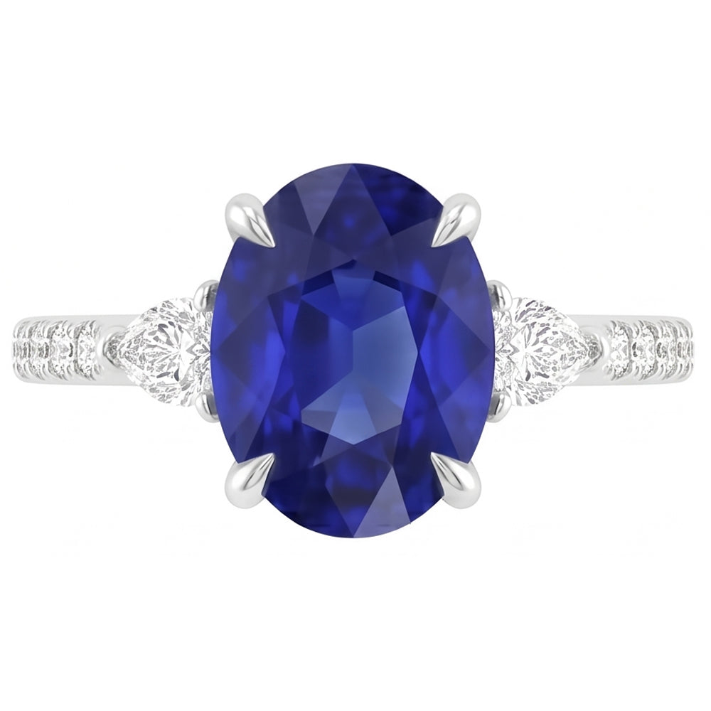 Natural Sapphire Ring 3ct - White Gold 14K