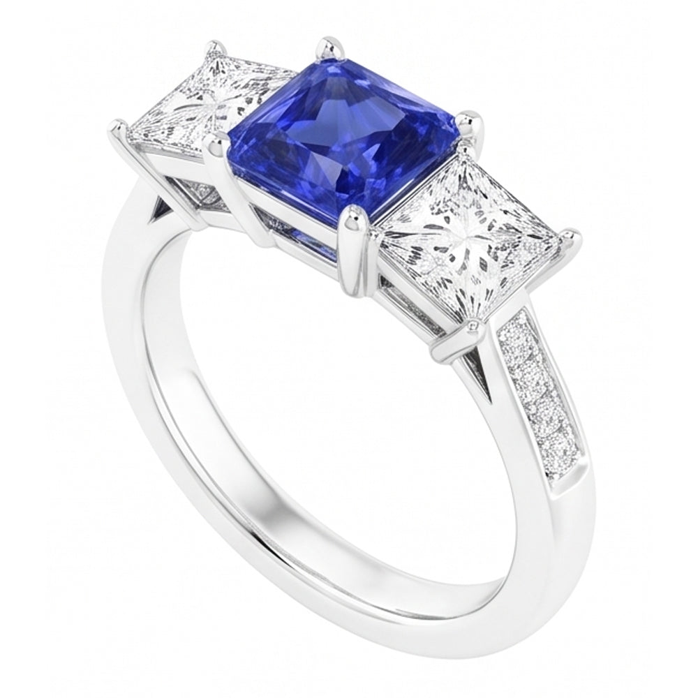 Natural Sapphire Ring 3ct - White Gold 14K