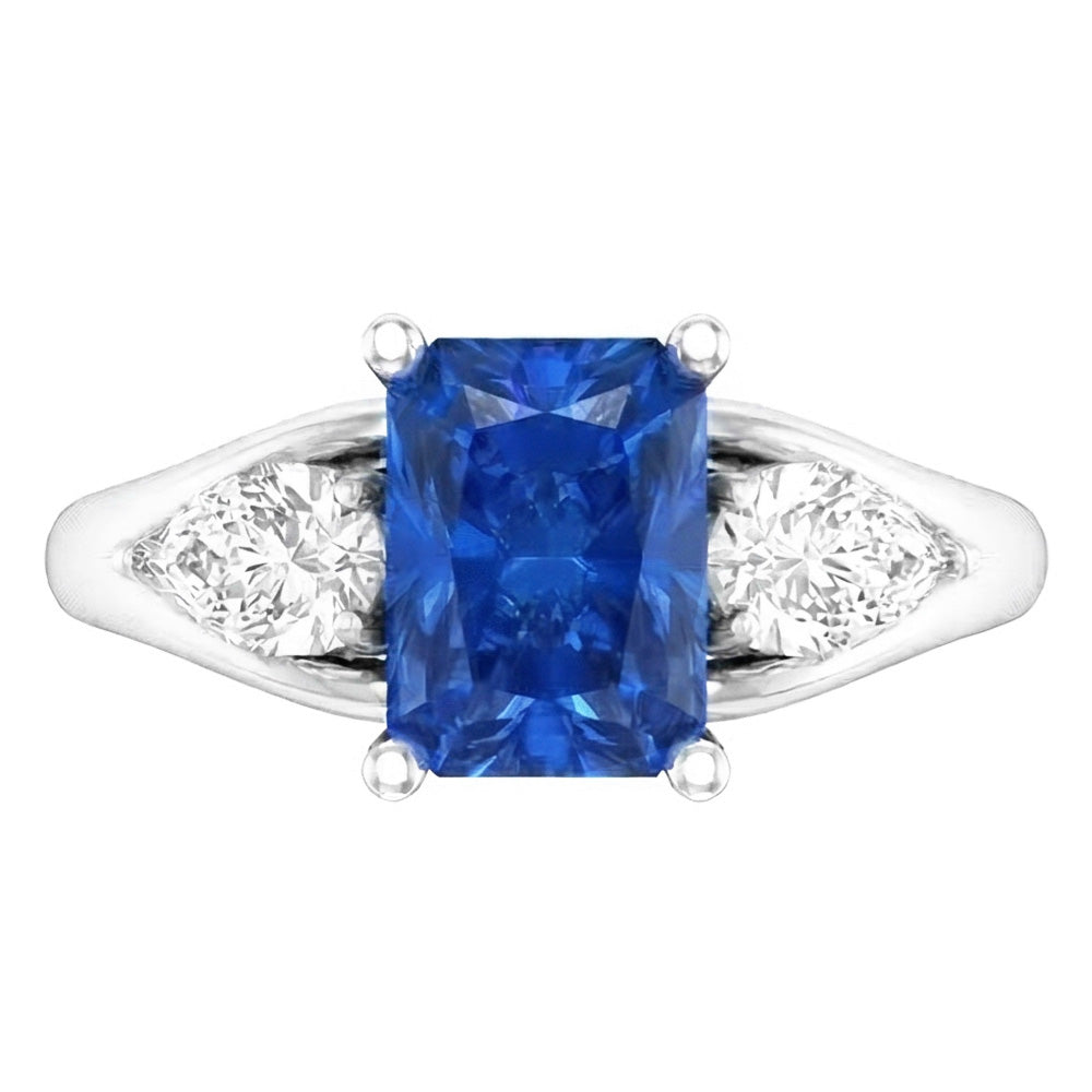 Natural Sapphire Ring 3ct - White Gold 14K