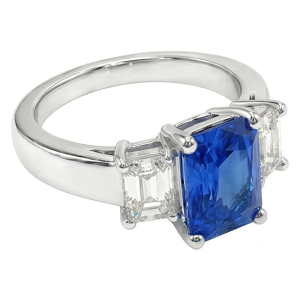 Natural Sapphire Ring 3ct - White Gold 14K