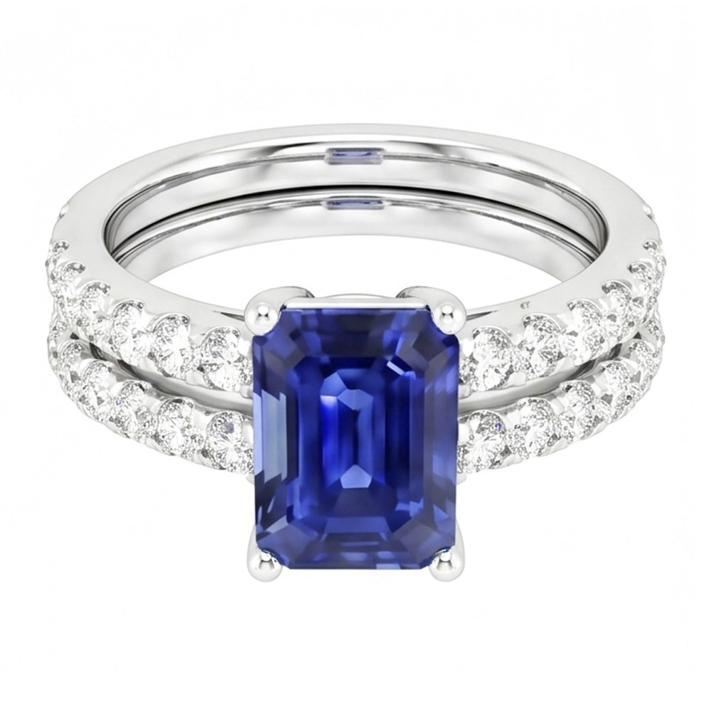 Natural Sapphire Ring 3ct - White Gold 14K