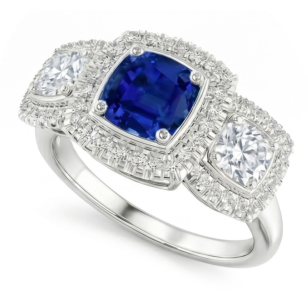 Natural Sapphire Ring 3ct - White Gold 14K