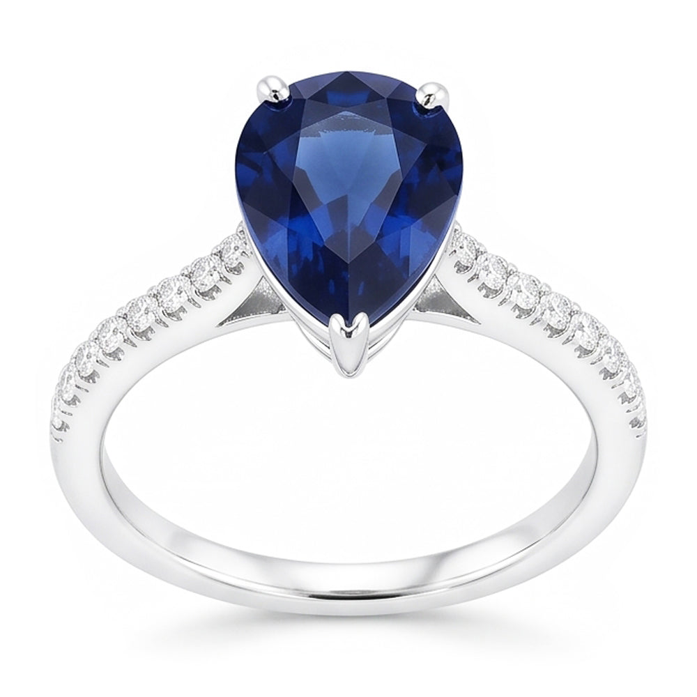 Natural Sapphire Ring 3ct - White Gold 14K