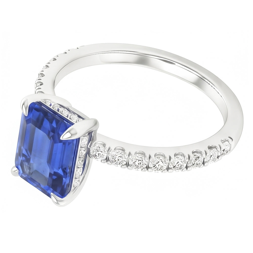 Natural Sapphire Ring 3ct - White Gold 14K