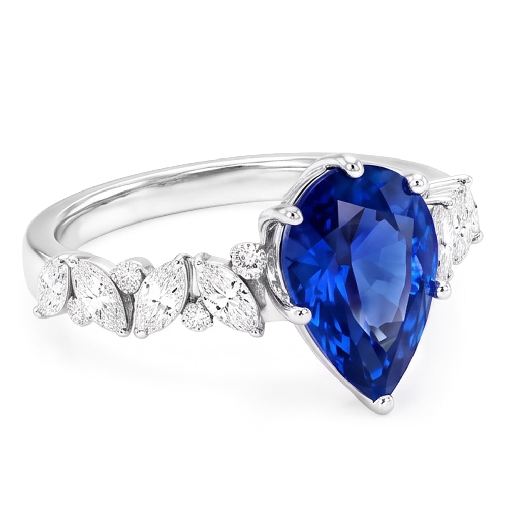 Natural Sapphire Ring 3ct - White Gold 14K