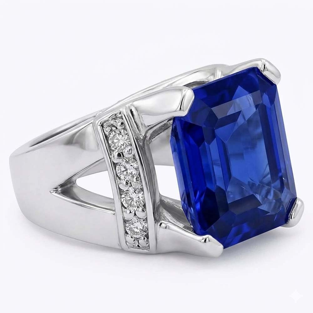 Natural Sapphire Ring 3ct - White Gold 14K