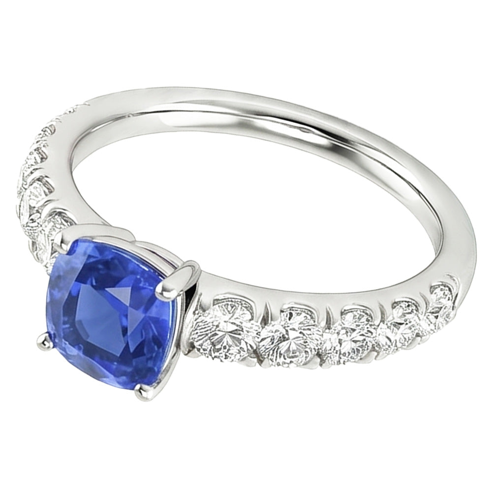 Natural Sapphire Ring 3ct - White Gold 14K