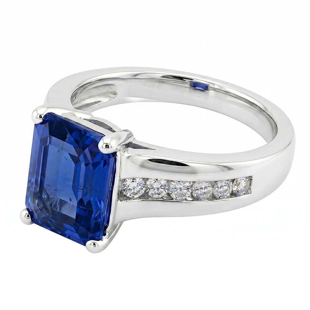 Natural Sapphire Ring 3ct - White Gold 14K