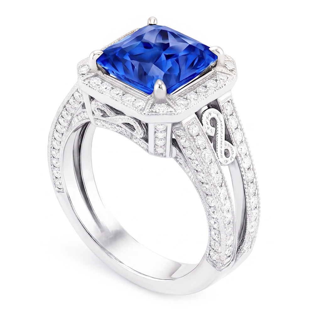 Natural Sapphire Ring 3ct - White Gold 14K