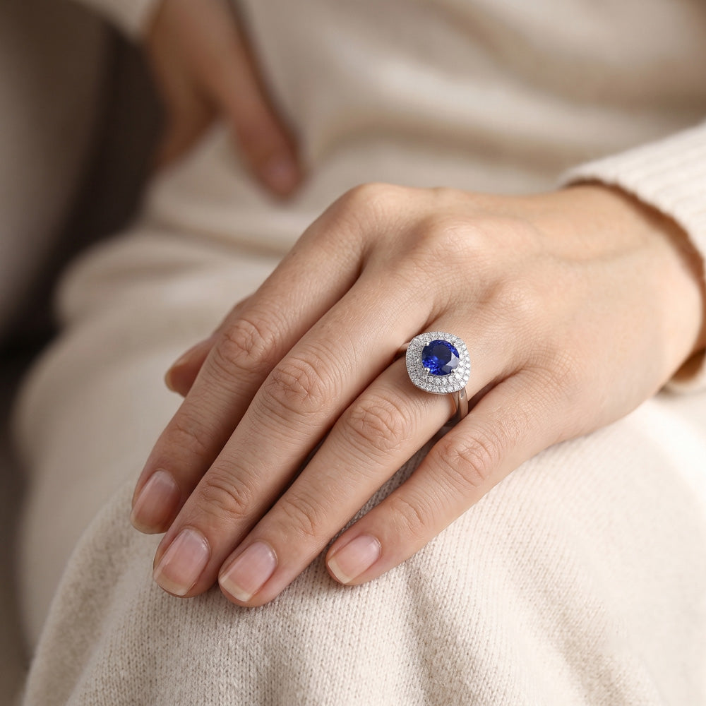 Natural Sapphire Ring 3ct - White Gold 14K