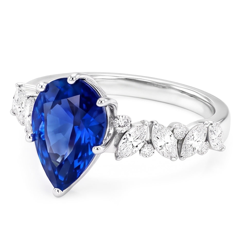 Natural Sapphire Ring 3ct - White Gold 14K