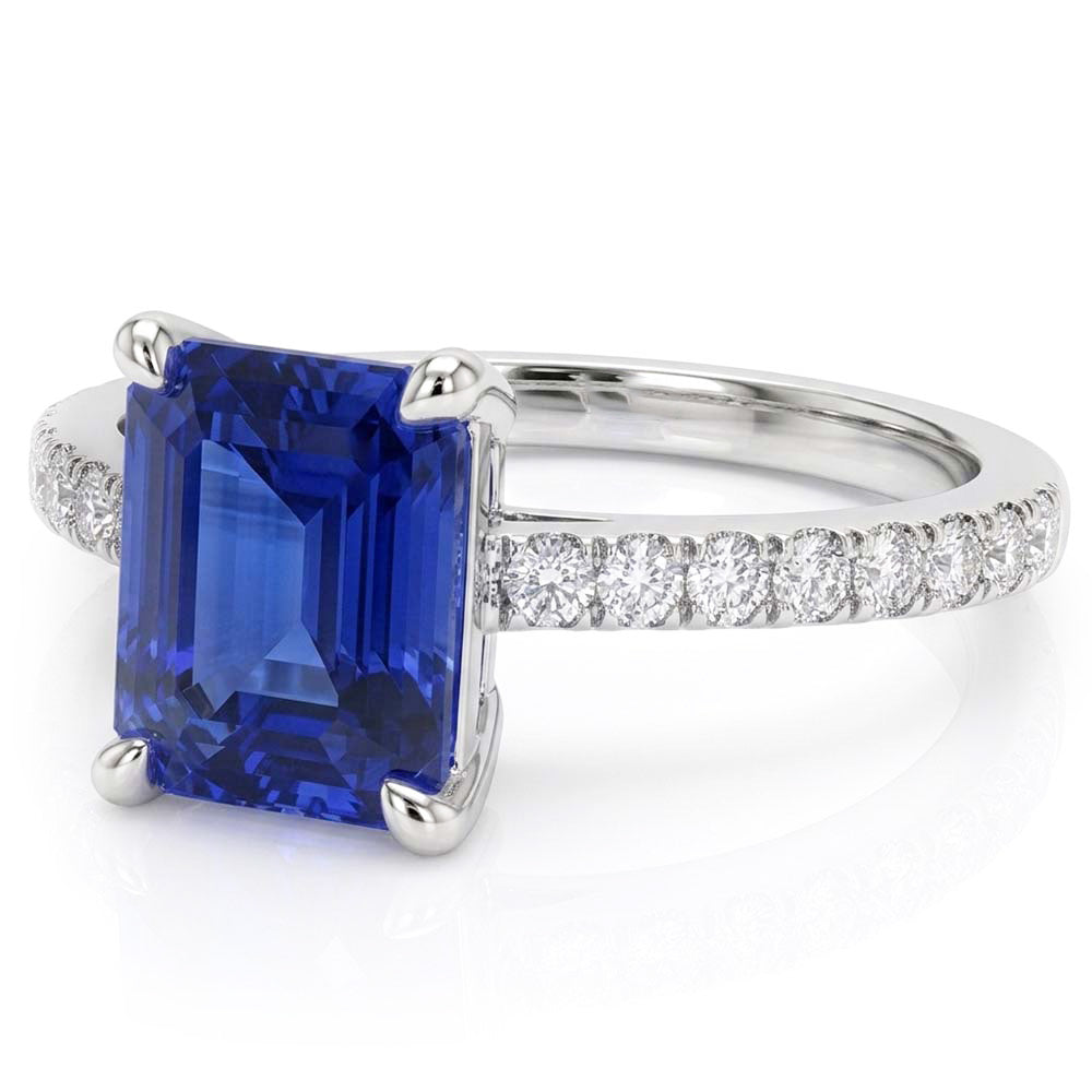 Natural Sapphire Ring 3ct - White Gold 14K