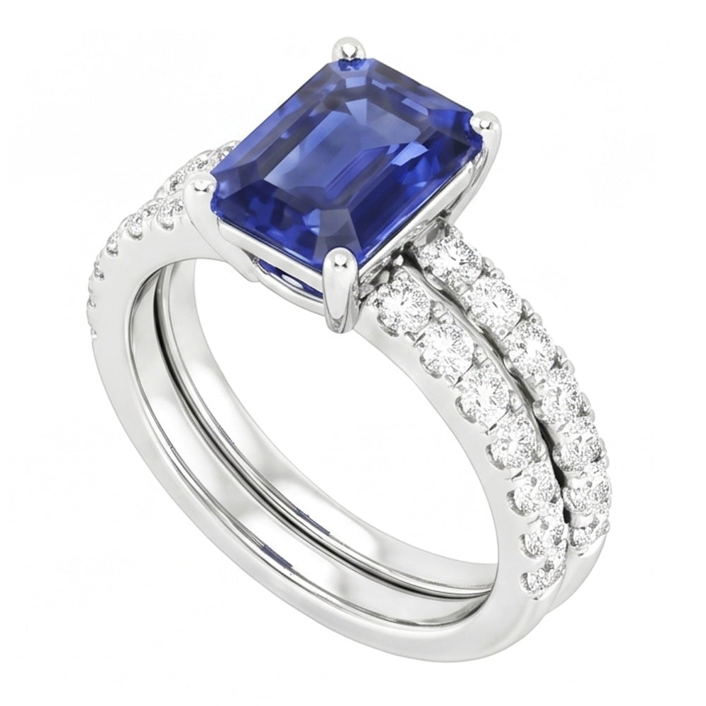 Natural Sapphire Ring 3ct - White Gold 14K