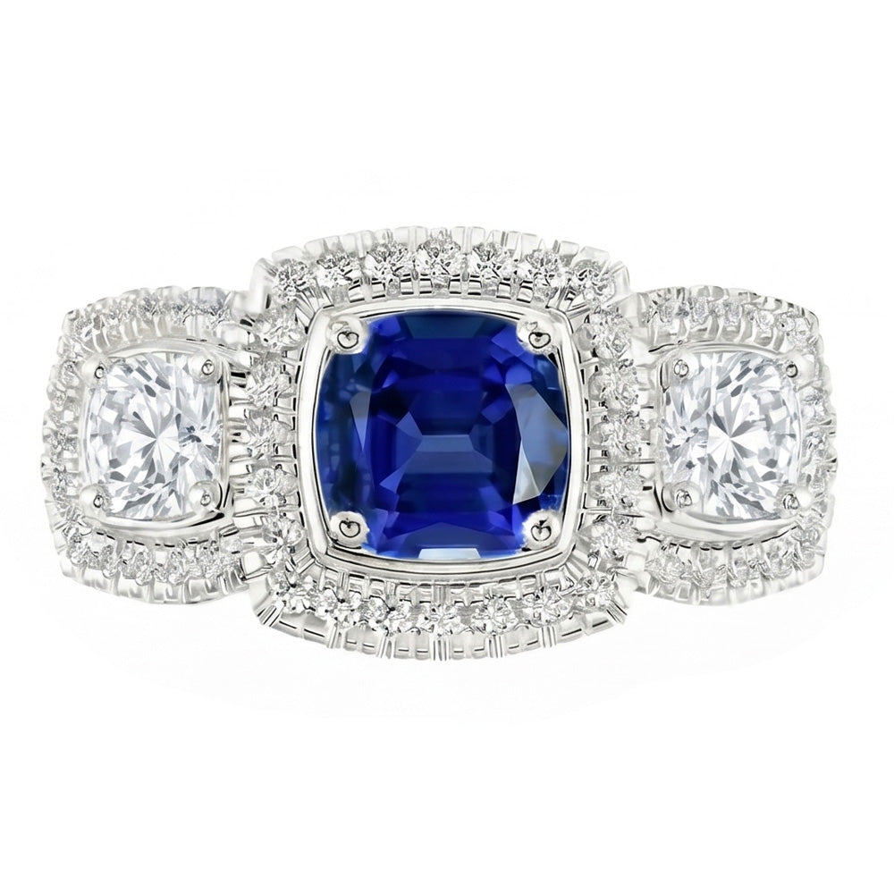 Natural Sapphire Ring 3ct - White Gold 14K
