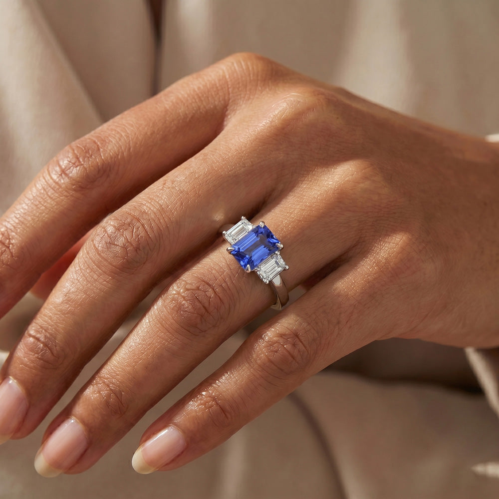 Natural Sapphire Ring 3ct - White Gold 14K