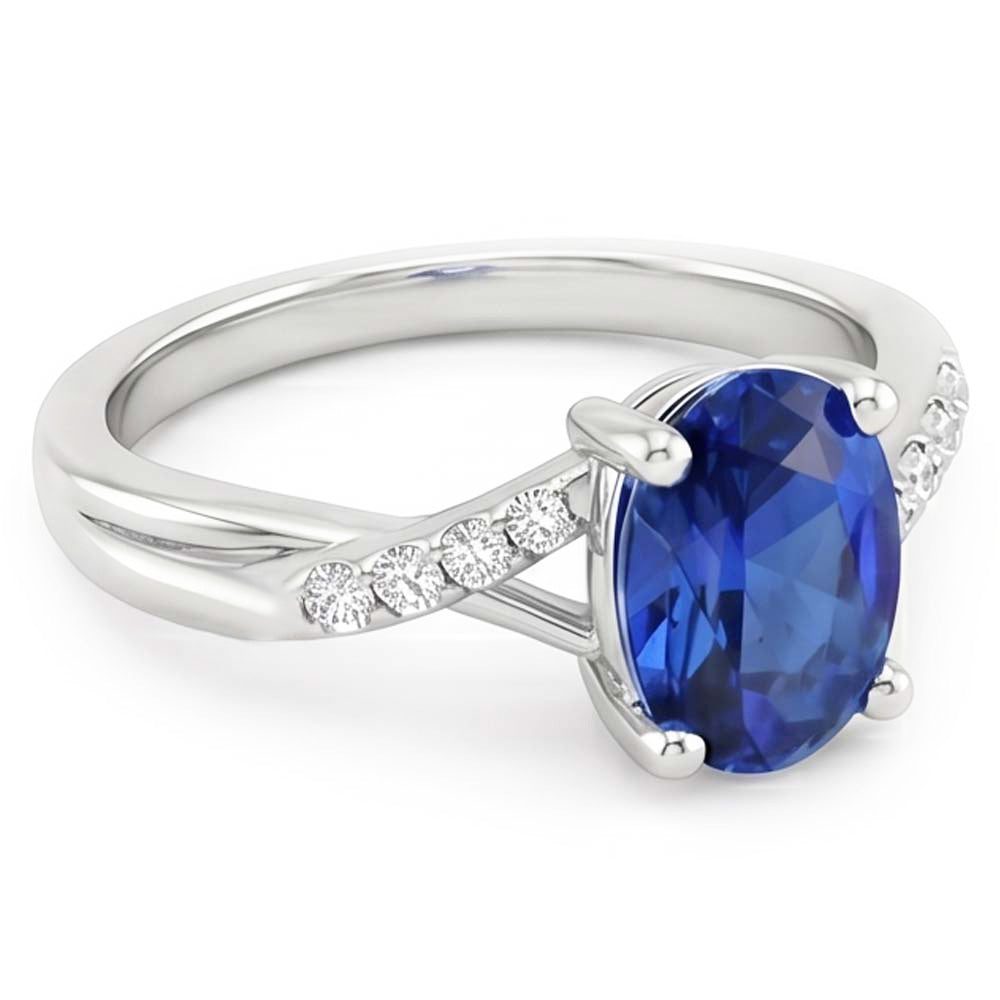 Natural Sapphire Ring 3ct - White Gold 14K