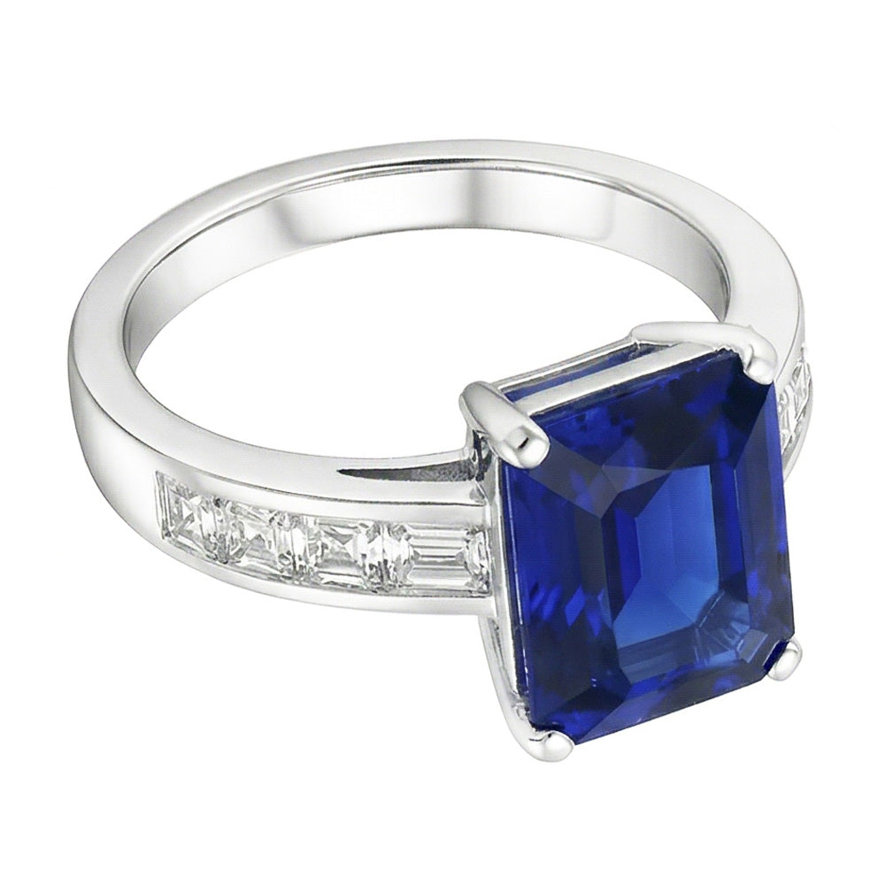 Natural Sapphire Ring 3ct - White Gold 14K