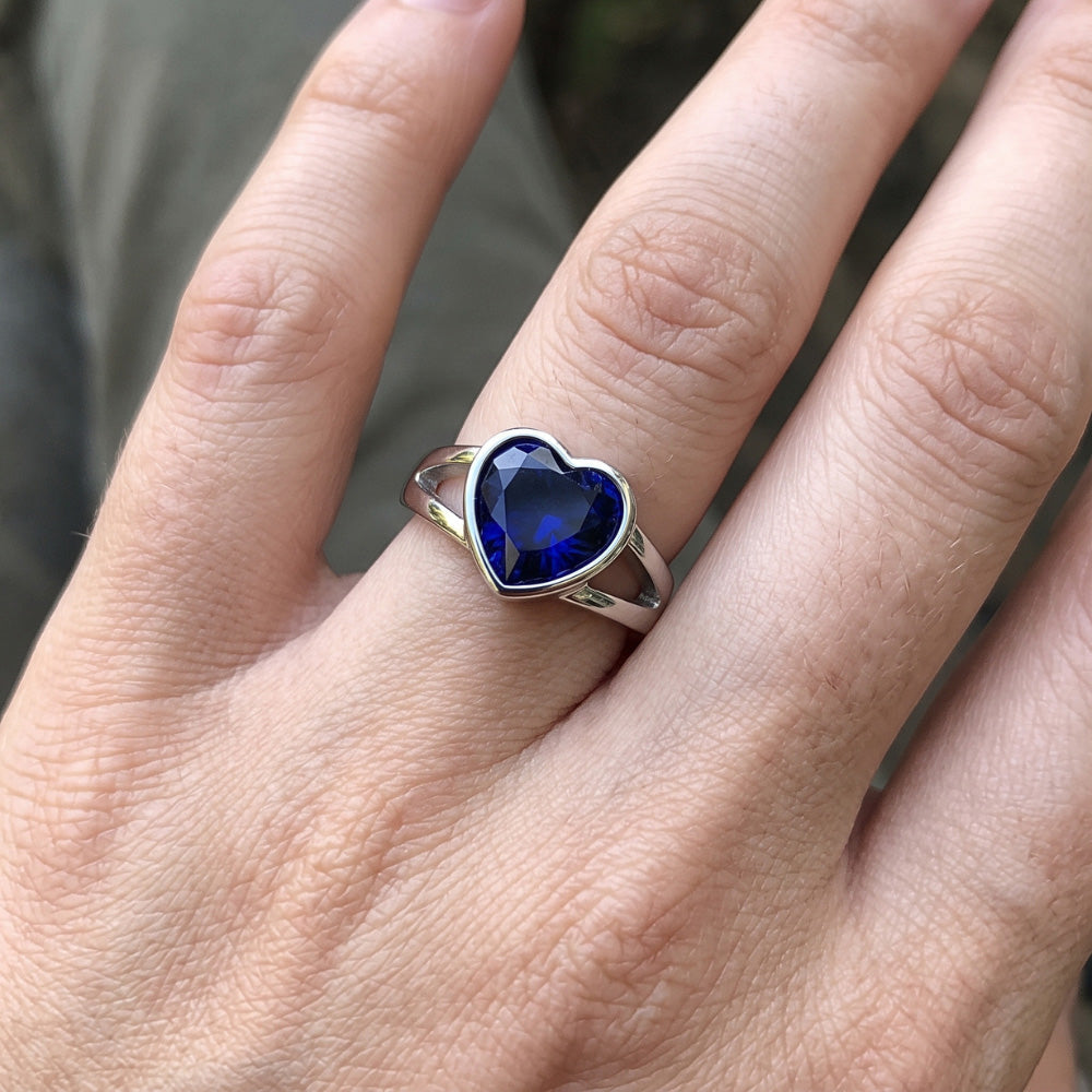 Natural Sapphire Ring 3ct - White Gold 14K
