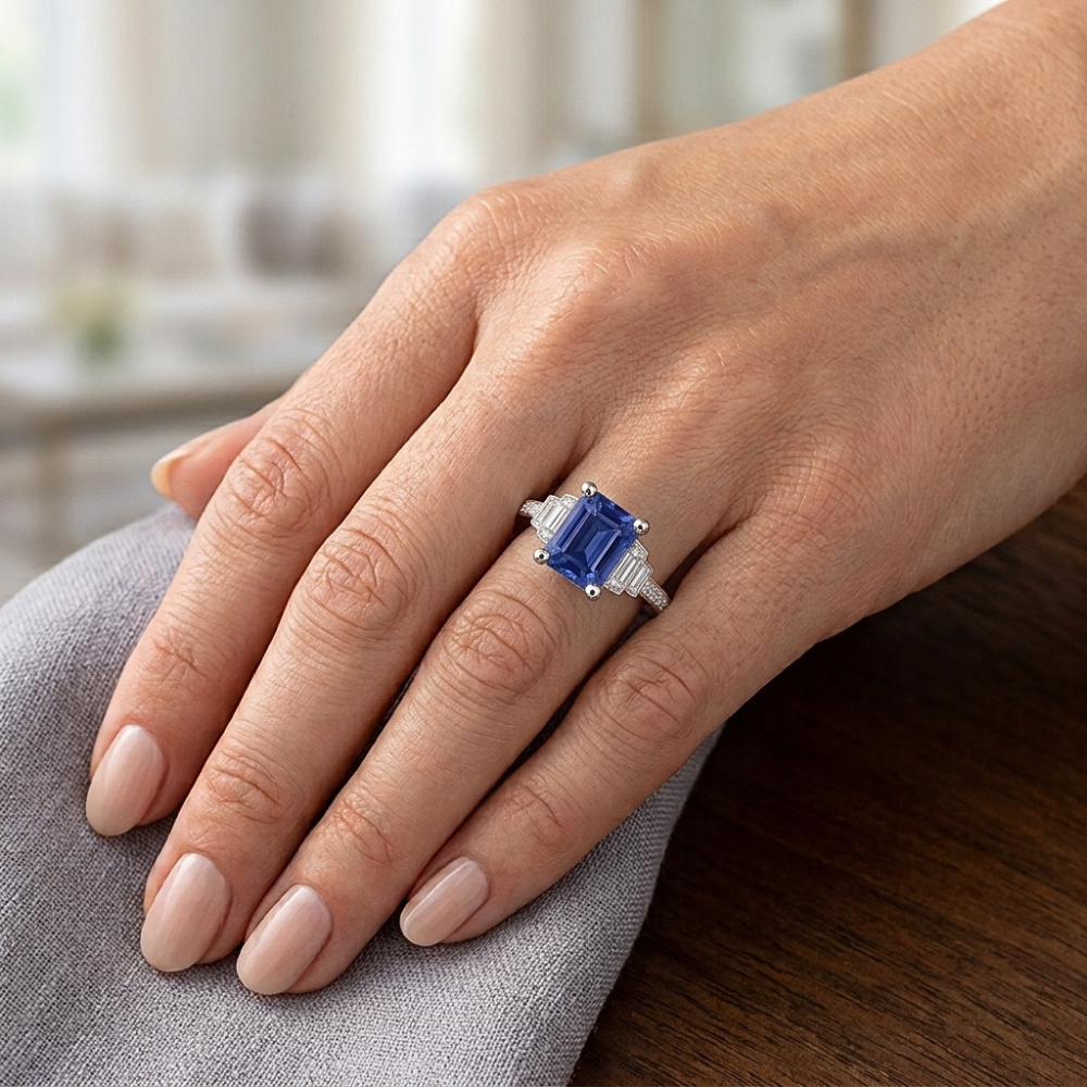 Natural Sapphire Ring 3ct - White Gold 14K