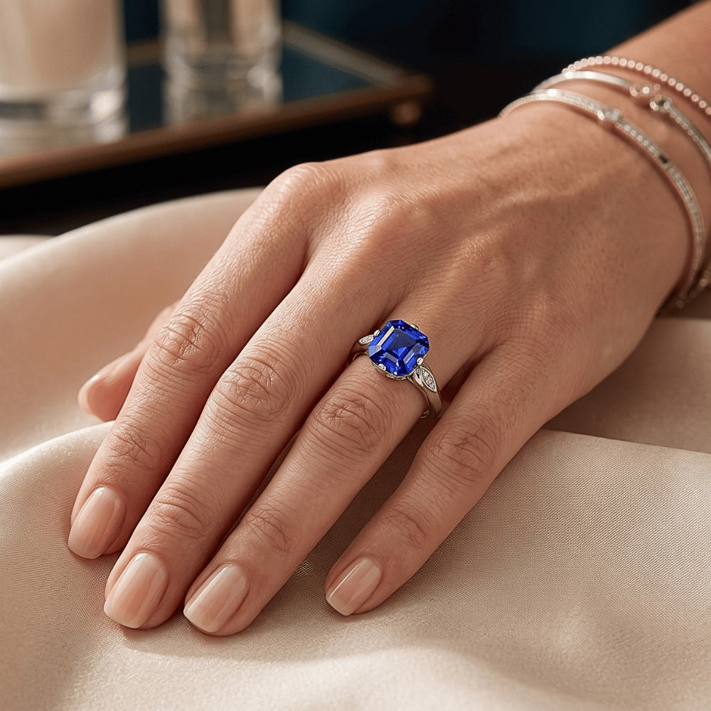 Natural Sapphire Ring 3ct - White Gold 14K