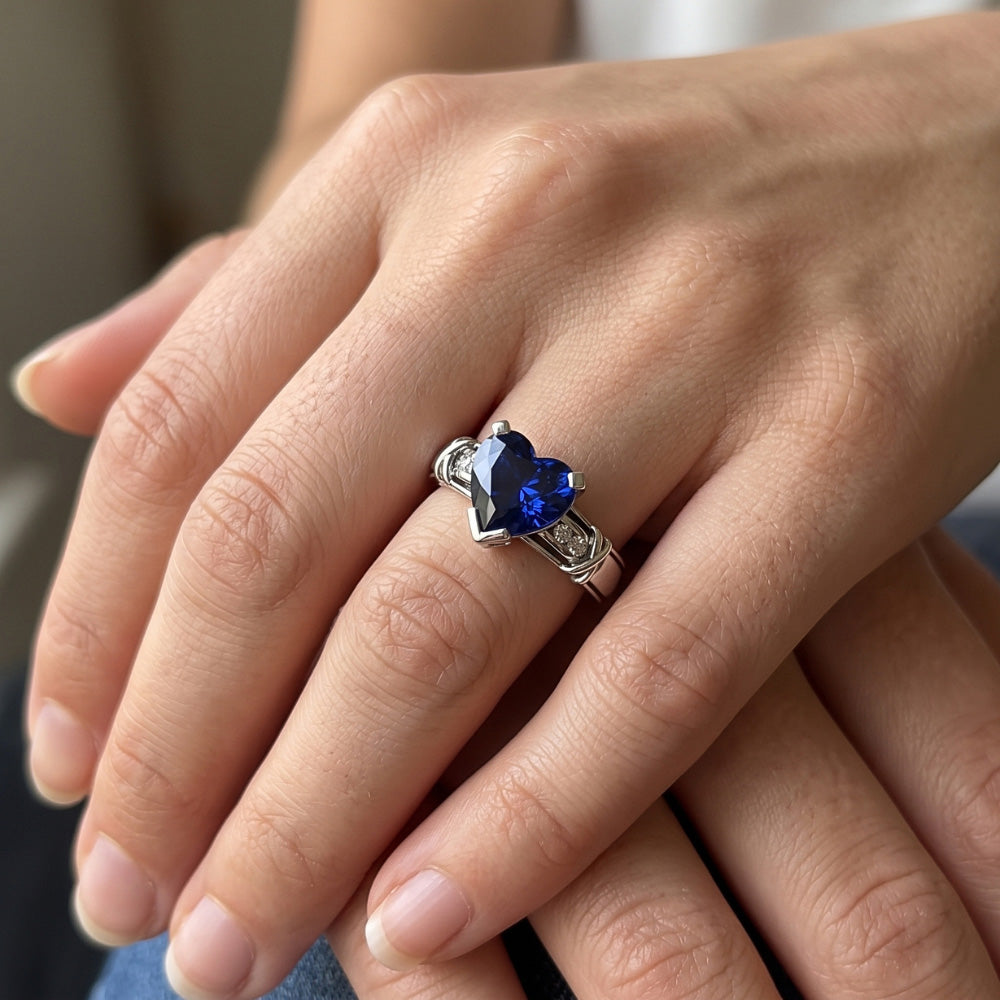 Natural Sapphire Ring 3ct - White Gold 14K