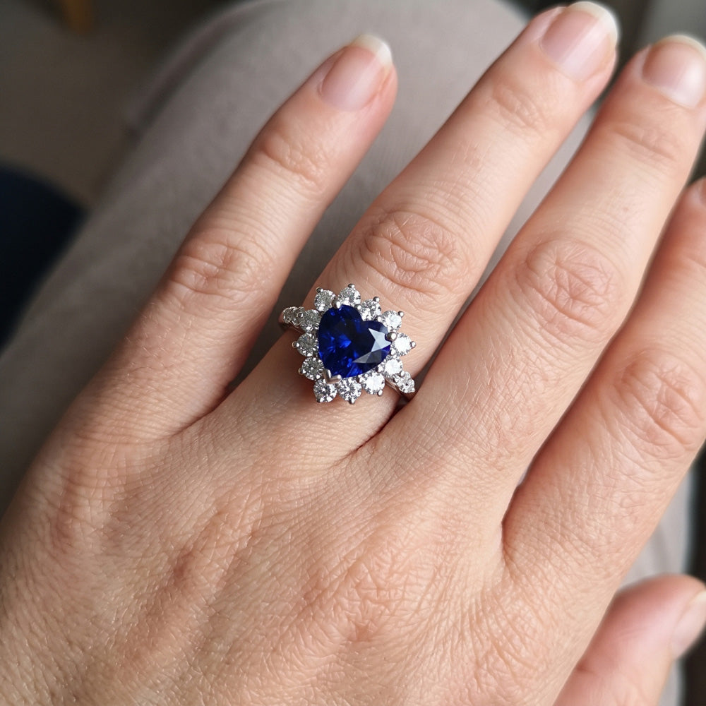 Natural Sapphire Ring 3ct - White Gold 14K