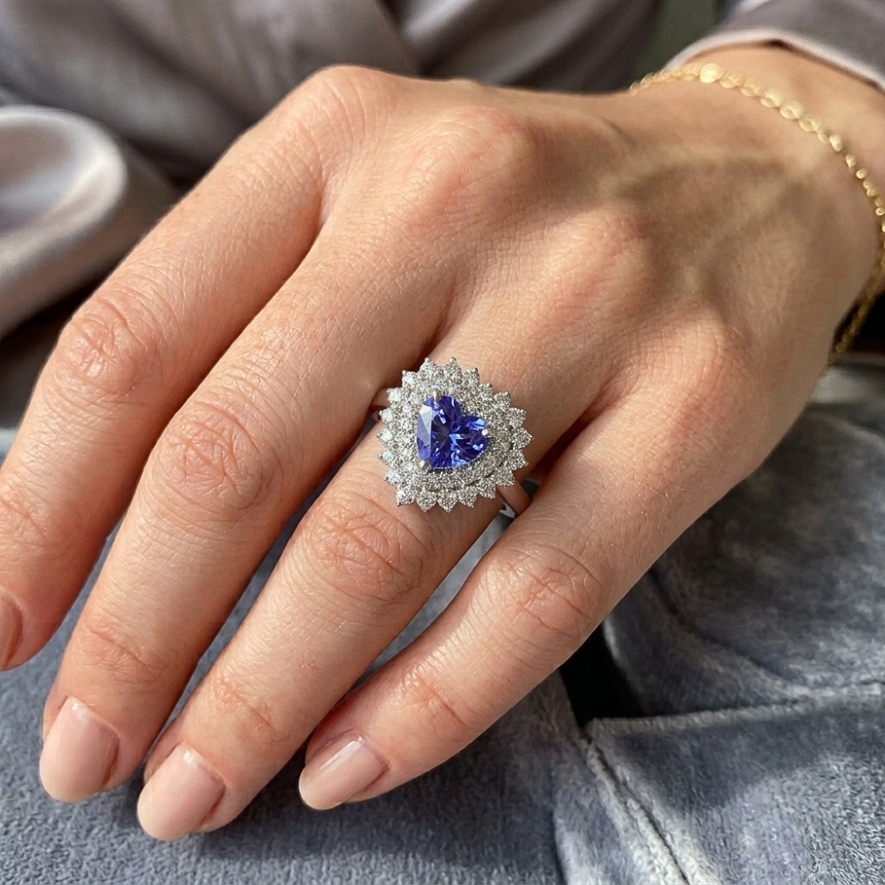 Natural Sapphire Ring 3ct - White Gold 14K