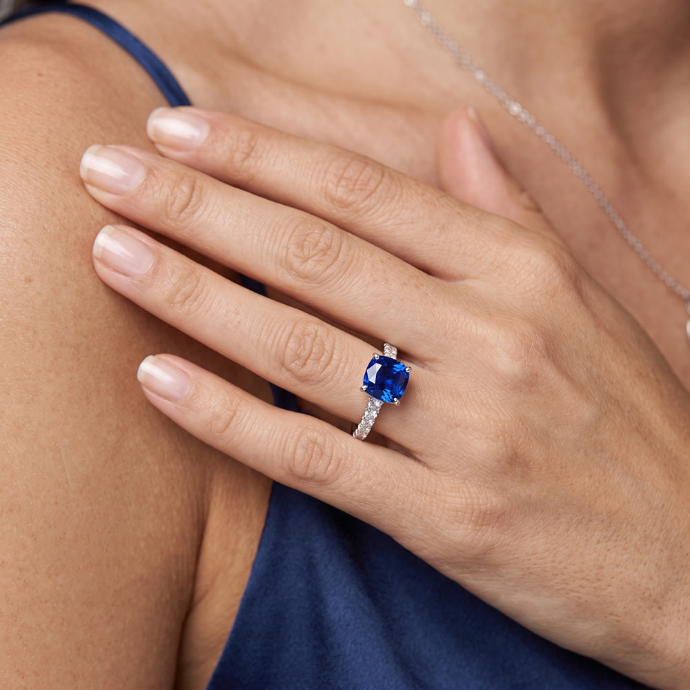 Natural Sapphire Ring 3ct - White Gold 14K