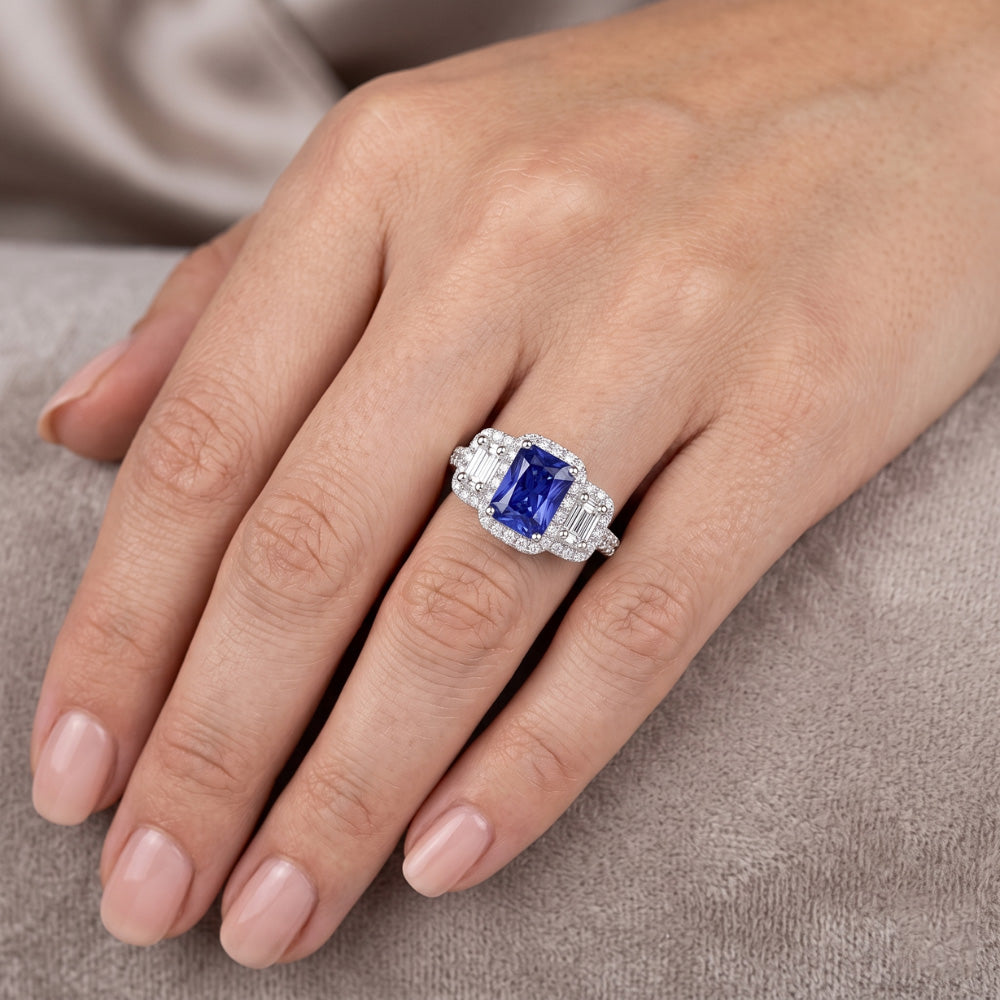 Natural Sapphire Ring 3ct - White Gold 14K