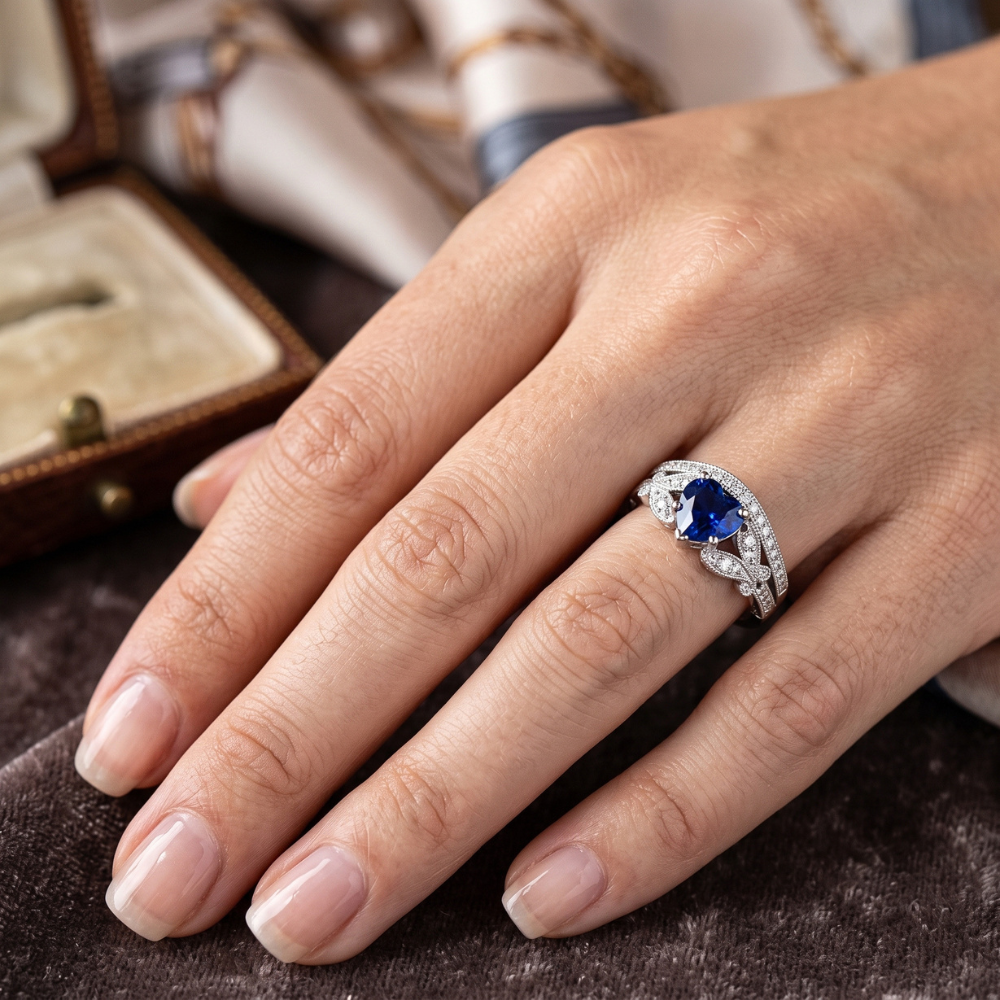 Natural Sapphire Ring 3ct - White Gold 14K