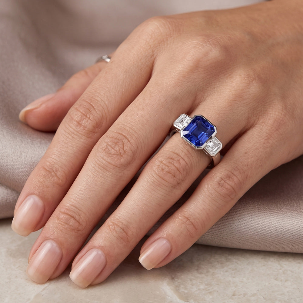 Natural Sapphire Ring 3ct - White Gold 14K