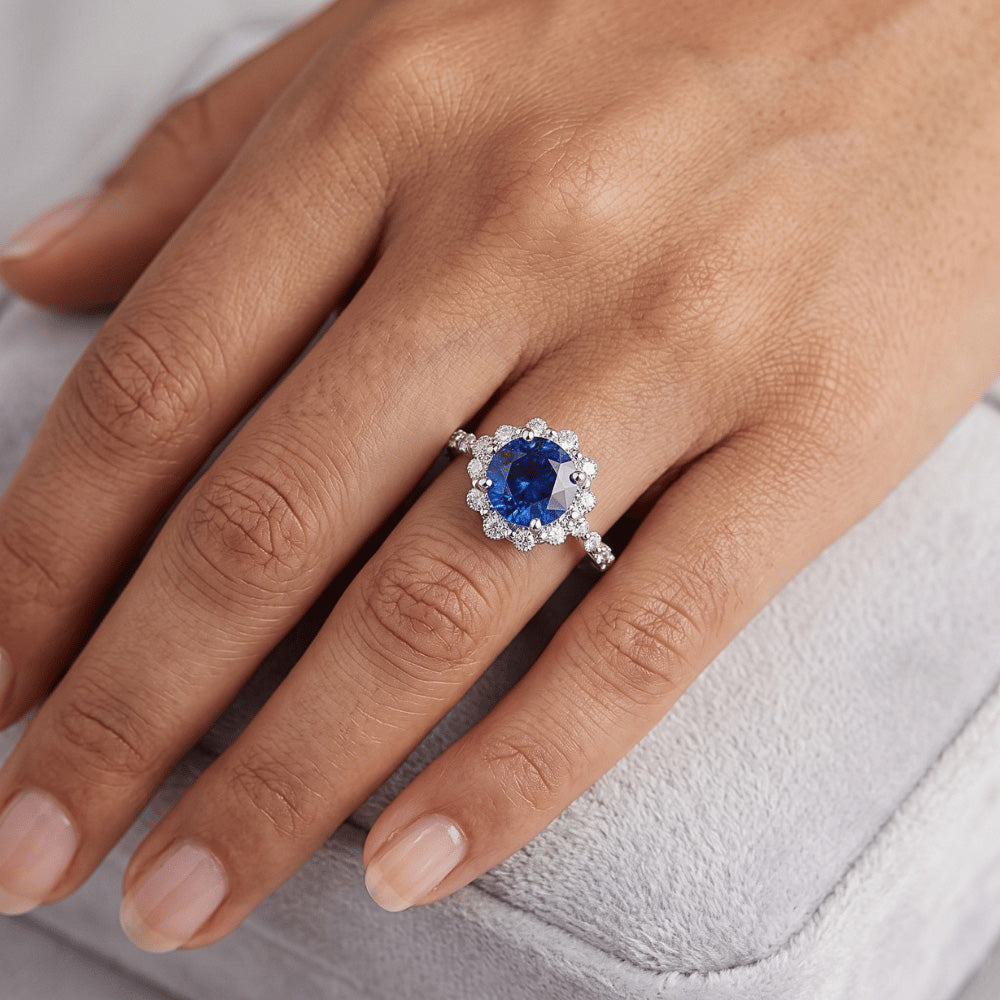 Natural Sapphire Ring 3ct - White Gold 14K