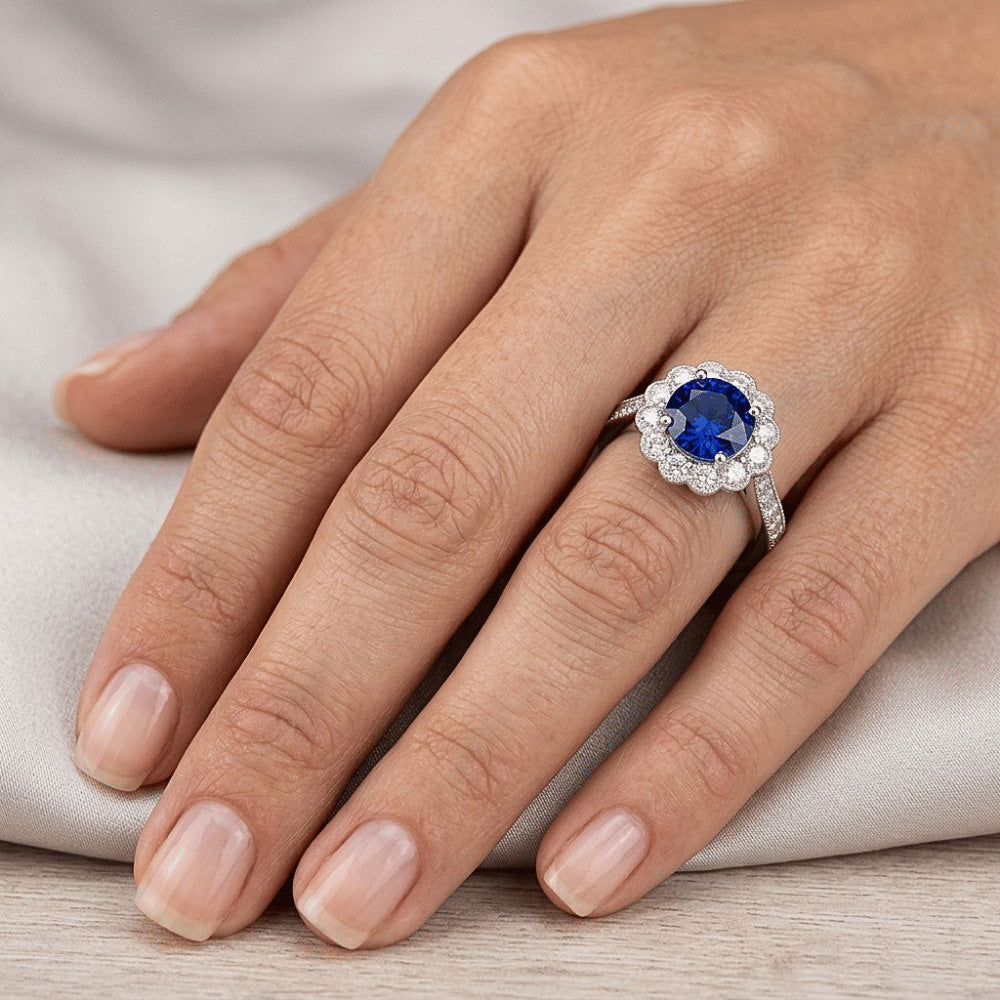 Natural Sapphire Ring 3ct - White Gold 14K