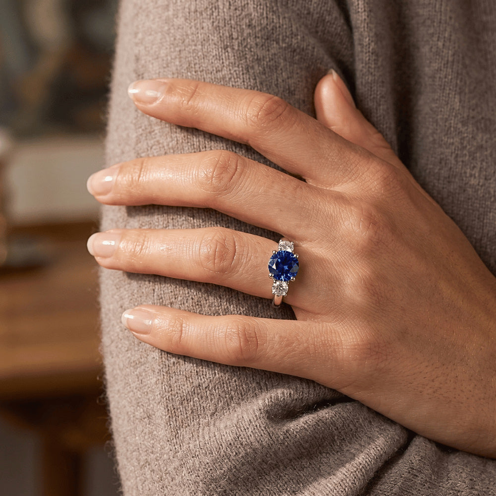 Natural Sapphire Ring 3ct - White Gold 14K