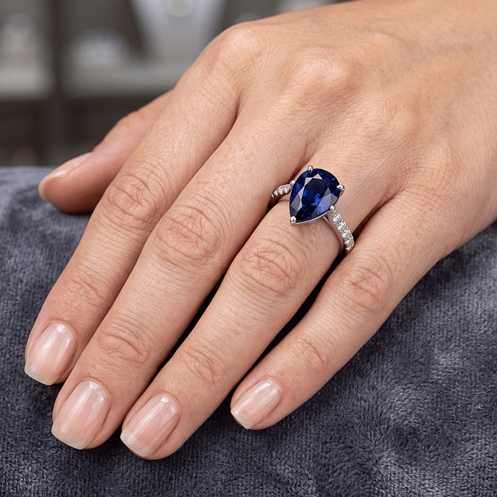 Natural Sapphire Ring 3ct - White Gold 14K