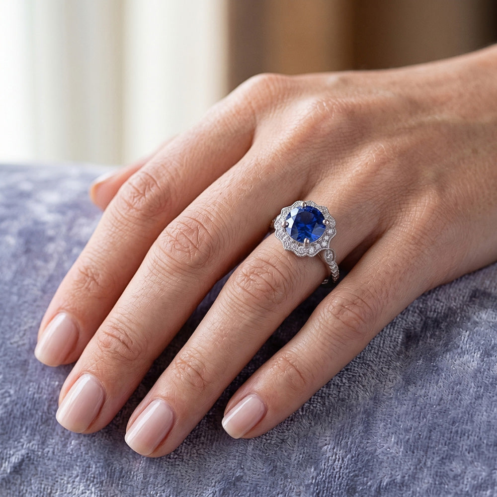 Natural Sapphire Ring 3ct - White Gold 14K