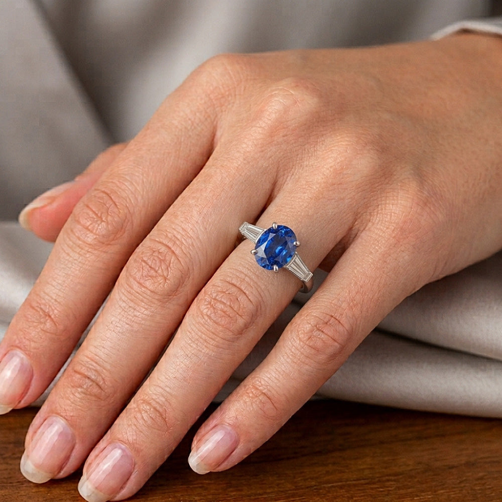 Natural Sapphire Ring 3ct - White Gold 14K