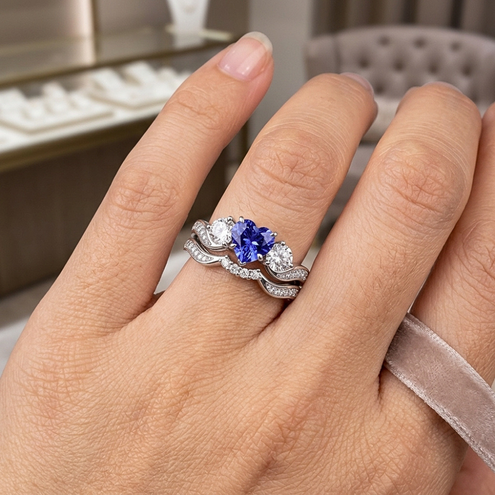 Natural Sapphire Ring 3ct - White Gold 14K