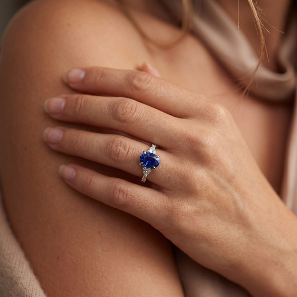 Natural Sapphire Ring 3ct - White Gold 14K