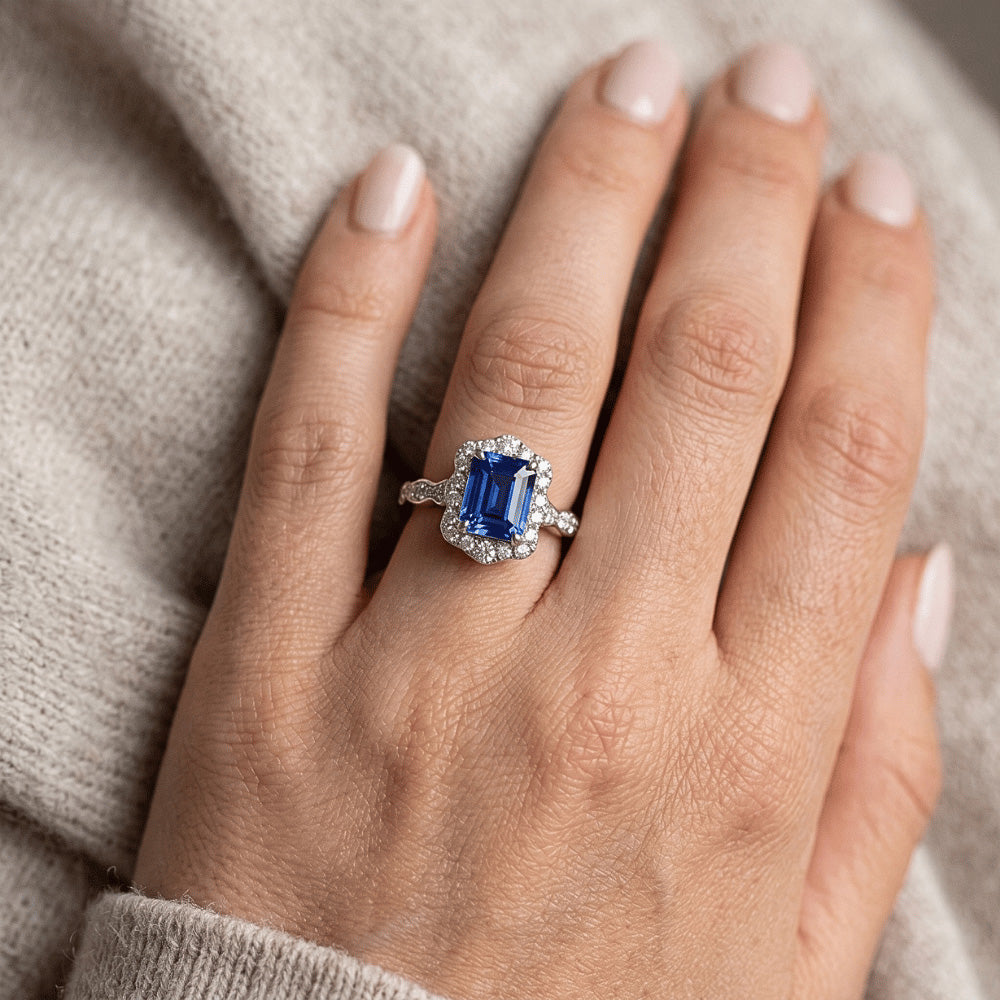 Natural Sapphire Ring 3ct - White Gold 14K