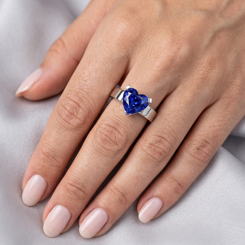 Natural Sapphire Ring 3ct - White Gold 14K