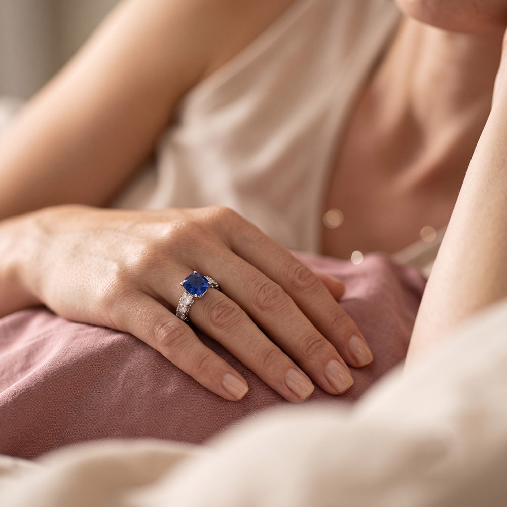Natural Sapphire Ring 3ct - White Gold 14K