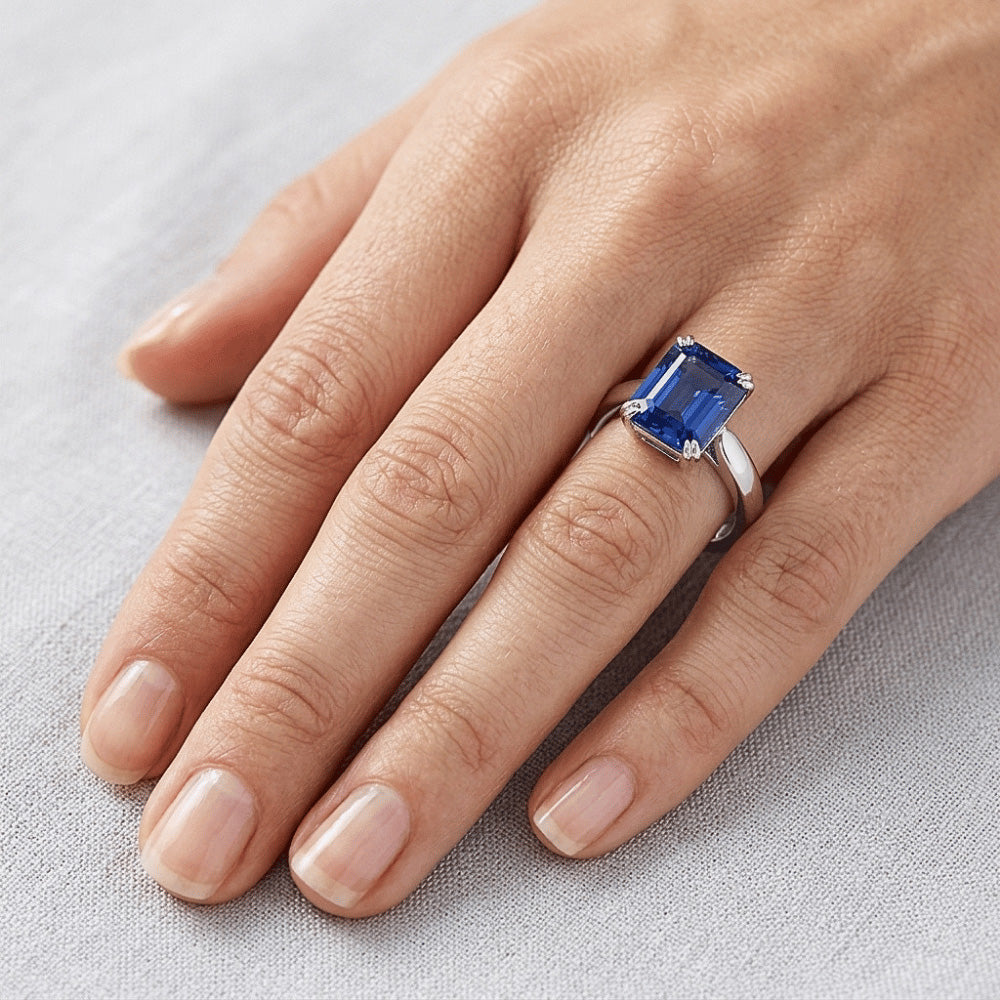 Natural Sapphire Ring 3ct - White Gold 14K