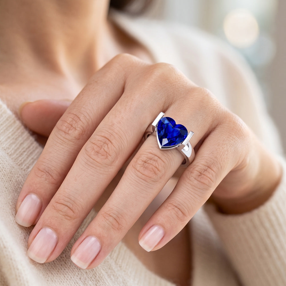 Natural Sapphire Ring 3ct - White Gold 14K