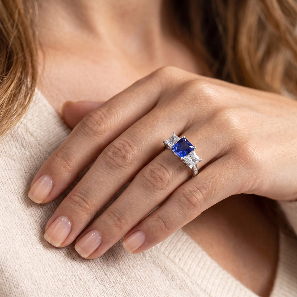 Natural Sapphire Ring 3ct - White Gold 14K