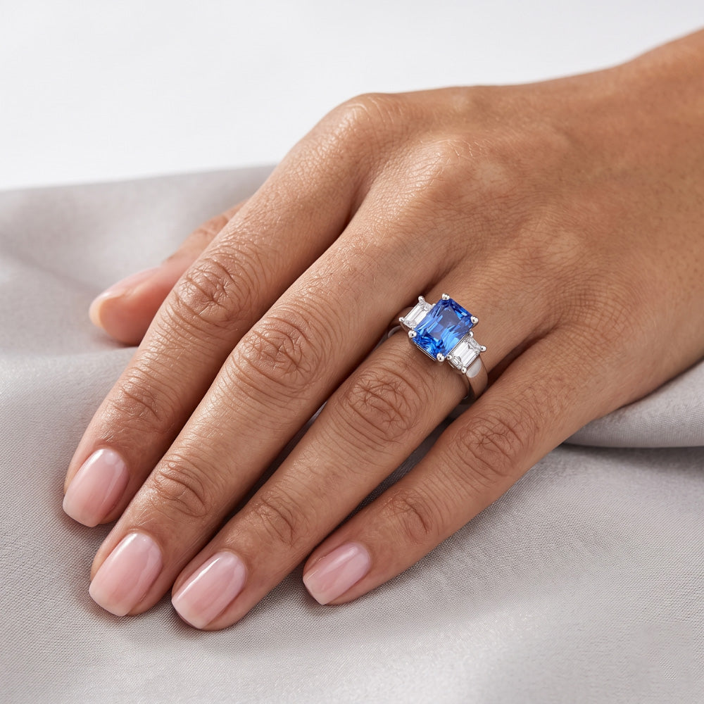 Natural Sapphire Ring 3ct - White Gold 14K